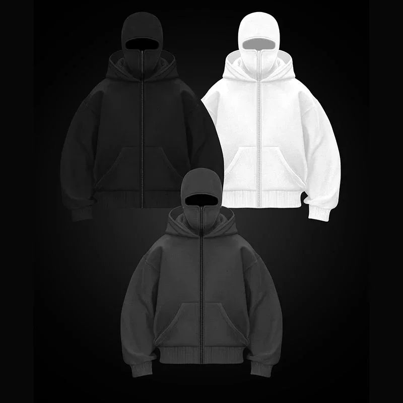 Black, grey and white double hood zip hoodies