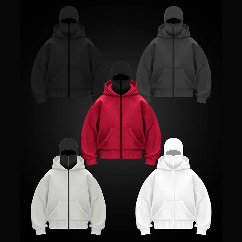 All five colours of the double hood zip hoodie